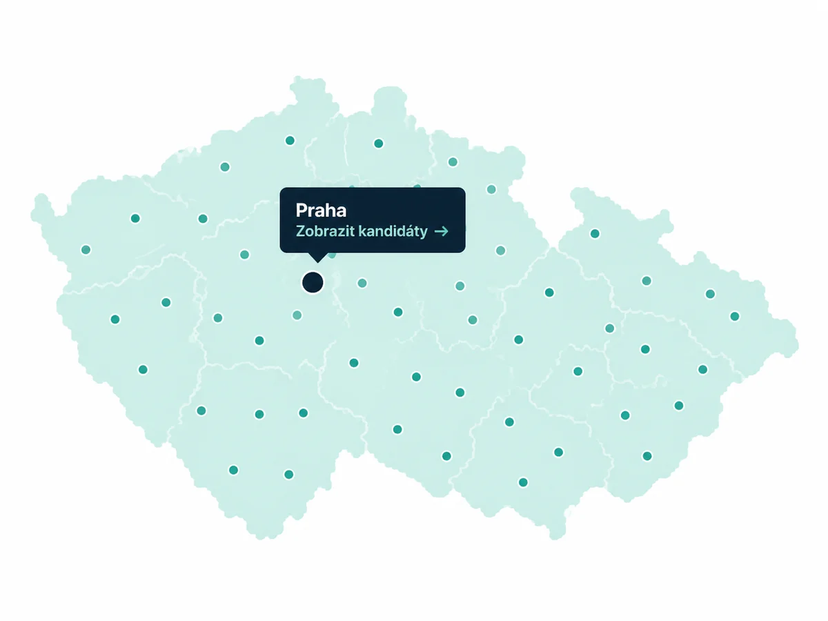 Mapa České republiky se zvýrazněnou Prahou — zobrazit výsledky v Praze